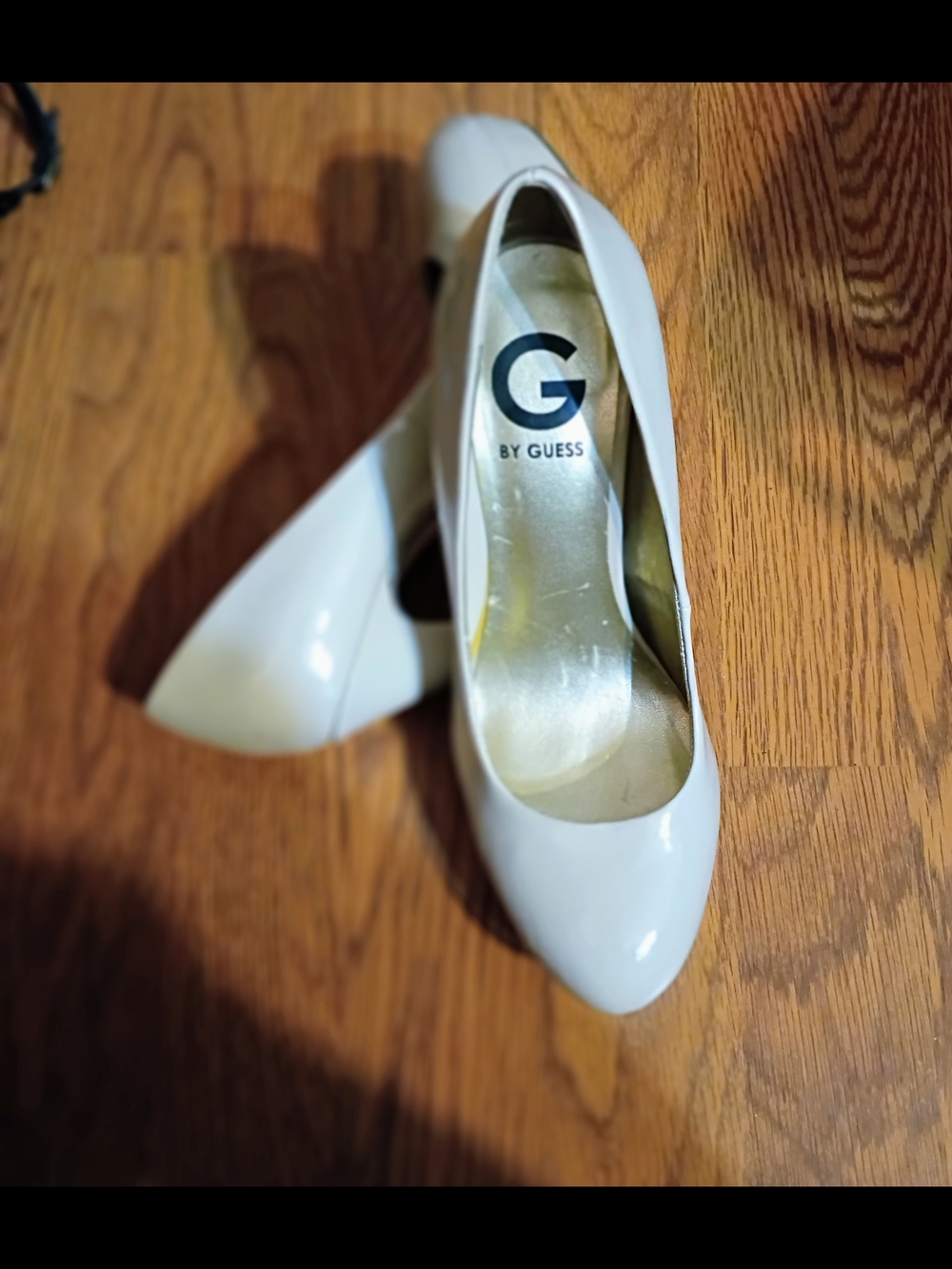 G by Guess Cream Patent Pointed-Toe Pumps